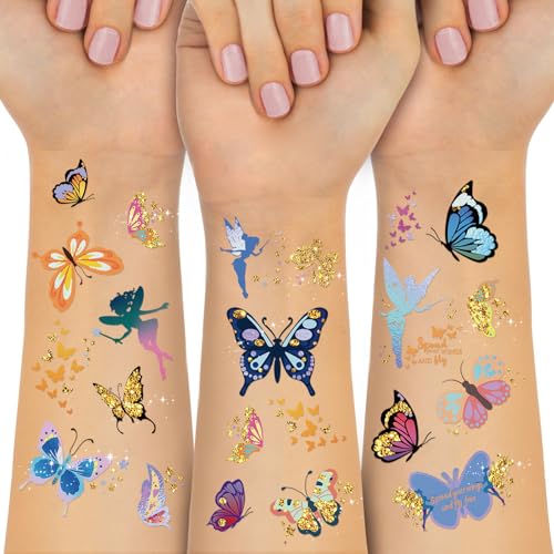 Waterproof Temporary Tattoos - 92pcs Butterfly Groovy Fake Tattoo for Kids, Stickers Party Favor Supplies Make Up Decoration, Festival Arts and Crafts Accessories Kits for Women Girls