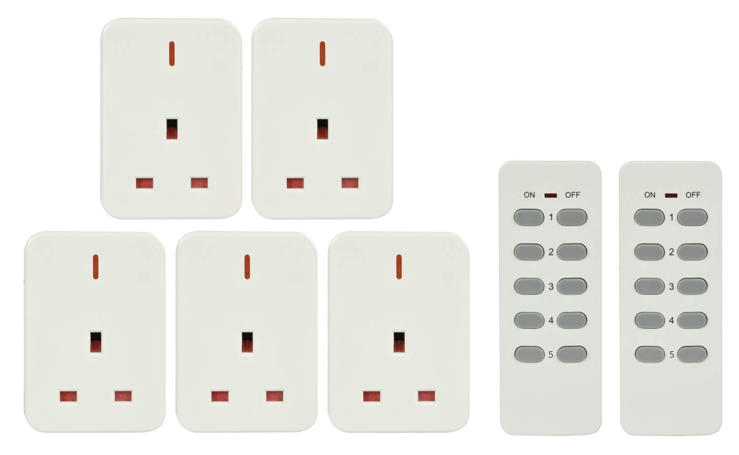 Mercury | Wireless Remote Control Mains Sockets | Set Of 5 With 2 Remotes