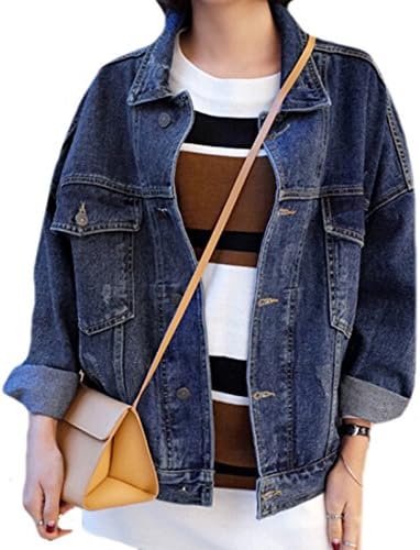 Ebind Womens Casual Outer Loose Faded All-match Denim Jackets blue Medium