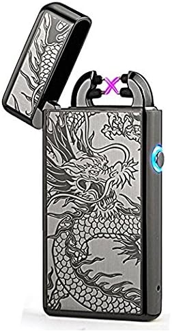 HopingFire Arc Lighter Rechargeable Windproof USB Lighter Dragon Patterns Electronic Flameless Plasma Lighters Dual Arc Beam Cigarette Lighter Cigar Lighter No Gas USB Lighter (Black Dragon)