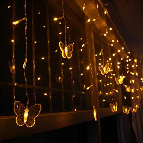 Quace Christmas Butterfly Curtain String 8 Modes, 96 LEDs Lights (Yellow, 3.5 m)