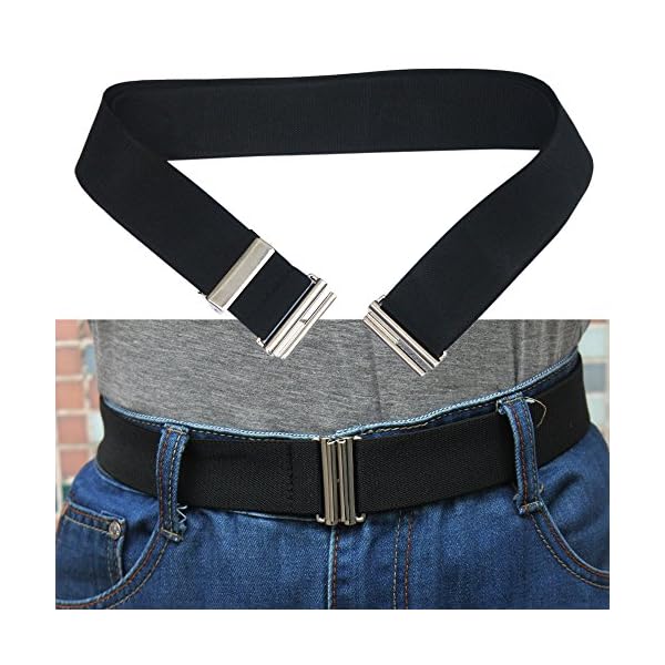 Womens-Invisible-Hidden-Elastic-Belt-with-Flat-Buckle-No-Show-no-bulge-belt-Black-One