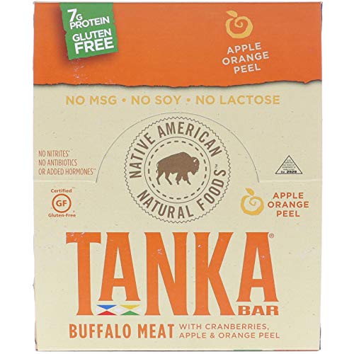 Bison Pemmican Meat Bars with Buffalo & Cranberries by Tanka, Gluten Free, Beef Jerky Alternative, Apple Orange Peel, 1 Oz, Pack of 12