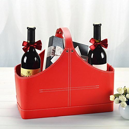Figella Quality Leather Magazine Basket Holder Bin Rack/ Storage (middle, plain red)
