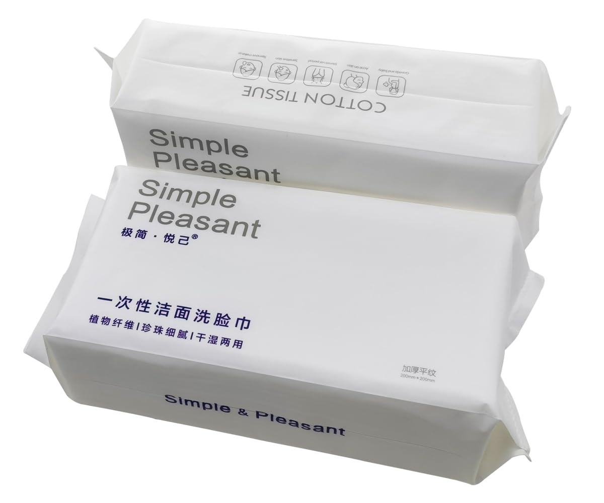 7.9x7.9inch/20x20cm 100% Cotton Wet/Dry Wipe; Ultra Soft Baby Care Tissue, Absorbent Towel for Sensitive Skin Face Eye Makeup Remover, Nail Polish, Disposable Use Washing Wipes(2Packs) (Plain)