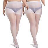 MERYLURE Plus Size Tights for Women, 20D Ultra Thin High Waist Pantyhose with Reinforced Toes Sheer Stockings 2 Pairs