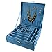 Bantoye Double-Layer Jewelry Box Suede Lint Square Display Storage Case with Lock Blue 10.4
