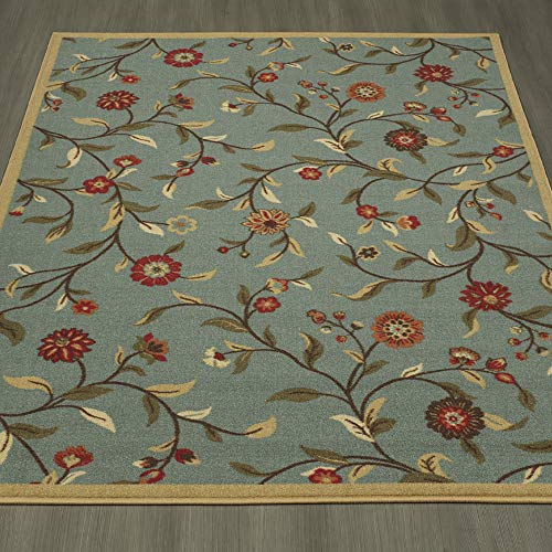Ottomanson Ottohome Collection NonSlip Rubberback Floral Leaves Design