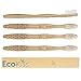 Soft Bristle Bamboo Toothbrush (4 Pack) - Zero Plastic Biodegradable Bamboo Handle by EcoKiss - Eco Friendly - for Adults and Kids - Vegan Handle - Recyclable Packaging