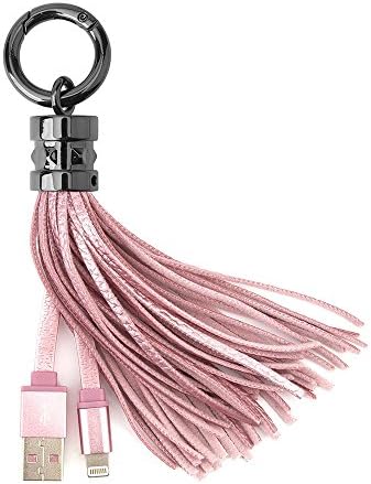 Lighting Cable, Leather Tassel Keychain Sync Charging USB Cable Short for Apple iPhone X 8 8Plus 7 7Plus 6 6s 6Plus 5 5s 5c iPad iPod &amp; More (Rose Gold Color)