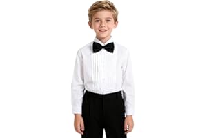 A&J DESIGN Kids Dress Shirt Toddler Button Down Long Sleeve School Graduation Wedding Tuxedo Blouse with Bowtie 2-12 Years