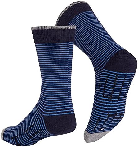 Ministry of Supply: Smarter Dress Socks: Wick Sweat, Breathe and Absorb Odor (Blue Navy Mini Strip) (Large, Blue Navy Mini Strip)