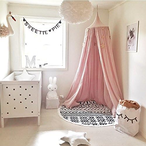 Hihotel Princess Mosquito Net Canopy, Kids Round Dome Cotton Canvas Reading Castle Play Games Tent Hanging Room Decoration, Height 240cm / 94.9 inch