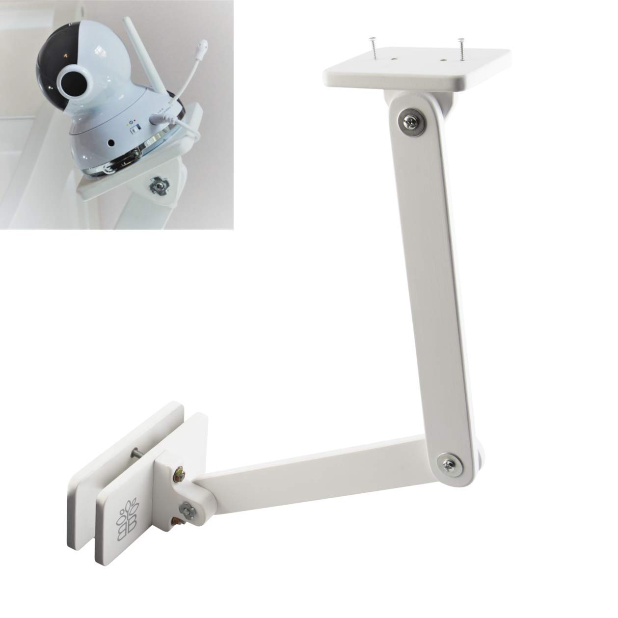 Universal Baby Monitor Mount and Baby Camera Mount for All Types of Cribs, 100% Wood (Double Height, White)
