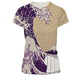 Ladies Vintage Style Purple Wave T-shirt Simple Painting Tees Clothing XL , XL=(US L)