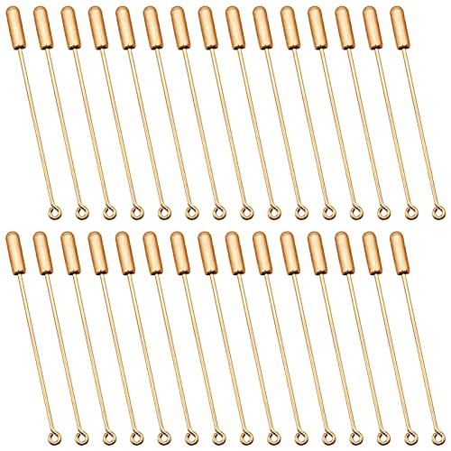 60pcs Brooch Pin Stick for Jewelry Making,Metal Stick Pin Brooch Safety Pins Needle Eye Pins with Stopper Ends for DIY Costume,Suit Tie Hat pin,Jewelry Making Accessories(K Gold)