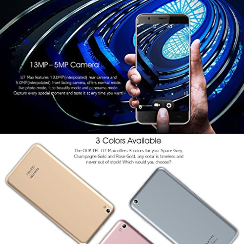 OUKITEL U7 Max Smartphone 3G  MTK6580A Quad Core 1.0GHz 2.5D 5,5 pulgada HD 1280 * 720 pixel Pantalla de Android 6.0 Marshmallow ROM 1 GB de RAM + 8GB + 8MP 2MP dual ultra-delgada cámara de WiFi GPS ?Oro?