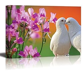 Two Loving White Doves and Butterfly Orchid Flower