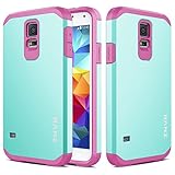 Galaxy S5 mini Case, RANZ Hot Pink with Aqua Blue Hard Impact Dual Layer Shockproof Bumper Case For Samsung Galaxy S5 Mini(SM-G800)