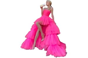 Sevintage High Low Tulle Prom Dress for Women Long Strapless Layered Formal Party Dresses with Train