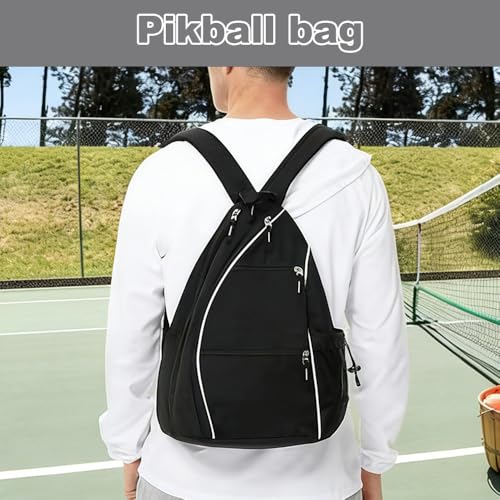 TONGIHS 1 Piece Pickleball Bags – Reversible Crossbody Sling Bag/Backpack – Pickleball Sling Bags – Contains Rackets, Balls and Accessories (Black)