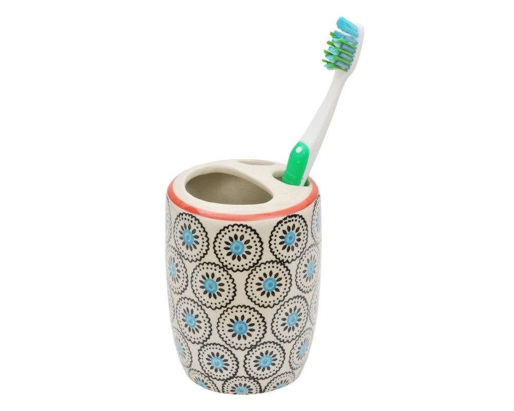 Tranquillo Toothbrush Holder Hand Printed Ceramic 8 x 8 x 11 cm Ethnic