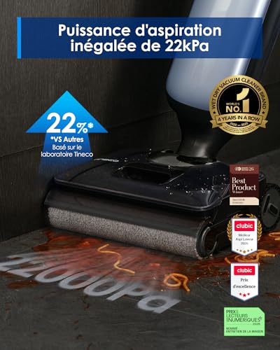 Tineco Floor One S9 Artist Vacuum Cleaner with Elegant Design, 22,000 Pa, 360° SmoothDrive, Tangle-Free, 50 Min Battery Life, 2 Sides Cleaning Edges, Flattens to 180 Degrees, Vacuum Cleaner, FlashDry at 85 °C