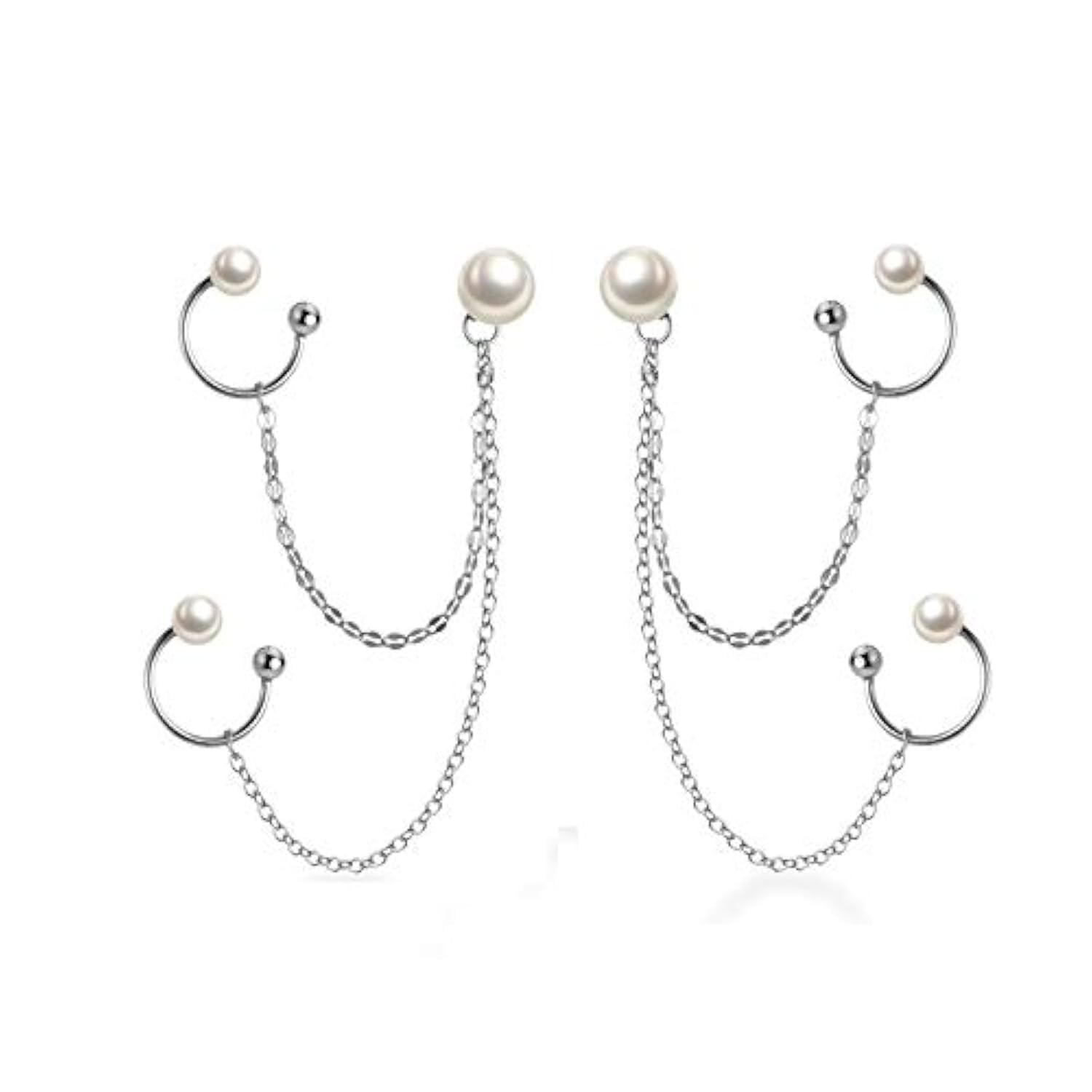 SLUYNZ 925 Sterling Silver Double Cuff Earrings Chain for Women Stud Earrings Cartilage Earrings Pearl Earrings