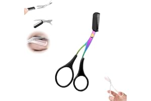 KERRTOA Eyebrow Trimmer Scissor, 2025 New 2 in 1 Eyebrow Scissors with Comb, Curved Eye Brow Razor, Non-Slip Stainless Steel Facial Hair Removal Accessories Makeup Tool (Black)