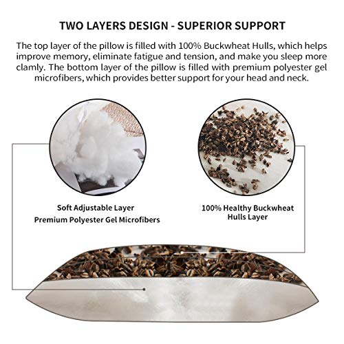 Lofe Buckwheat Pillow for Sleeping, Organic Cotton Shell, Adjustable Loft, Japanese Size(14x20), Breathable for Cool Sleep, Cervical Support for Back and Side Sleepers