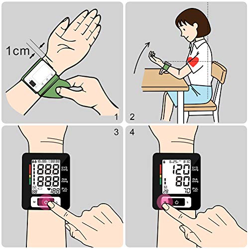 Wrist Blood Pressure Monitor Fully Automatic Digital Blood Pressure Cuff FDA Approved Electric Portable BP Monitor with LCD Display and Memory Storage Function for 2 Users (Black, Wrist)