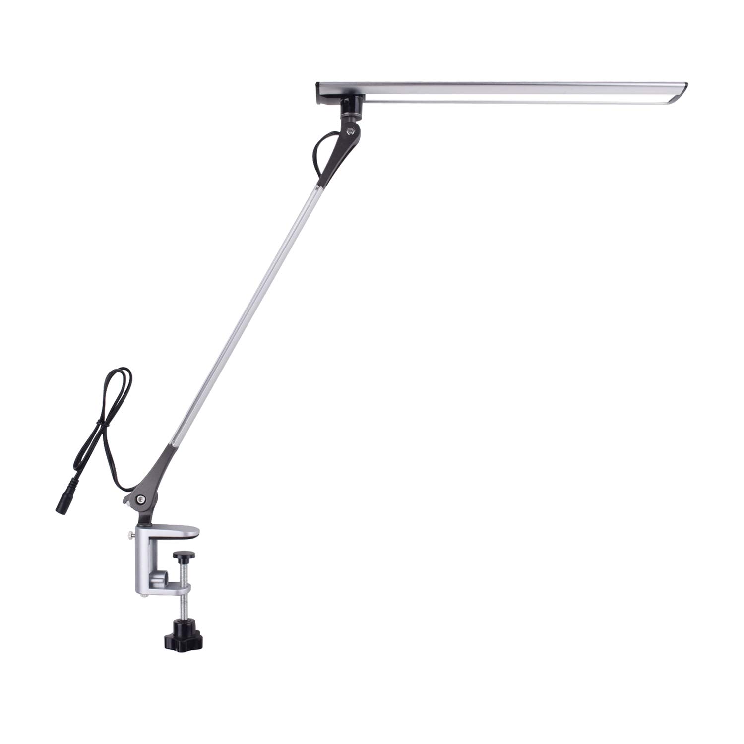 LED Desk Lamp, Joly Joy Dimmable Eye-Caring Swing Arm Lamps, 12W Full Metal Task Lamp with Clamp for Working Studying, 5 Color Modes, 5 Brightness Levels, Touch Control and Memory Function (Silver)