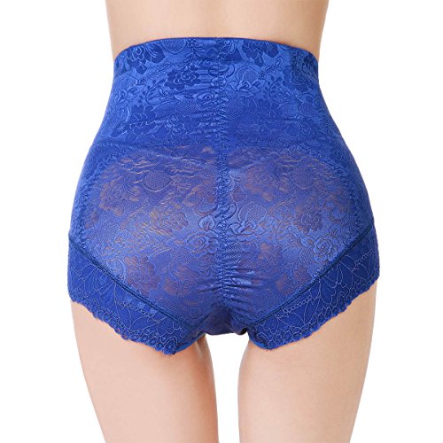 Shymay Women's Tummy Control Panties Lace Trim Sheer High Waist Brief Shapewear, Blue1, Tag size XL=US size Small - Thumbnail 3