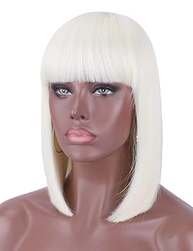 Kalyss Kurze Platinum Blonde Farbe Gerade Bob Perücke für Schwarze Frauen Hitzebeständiges Yaki Synthetisch Frauenhaarperücke
