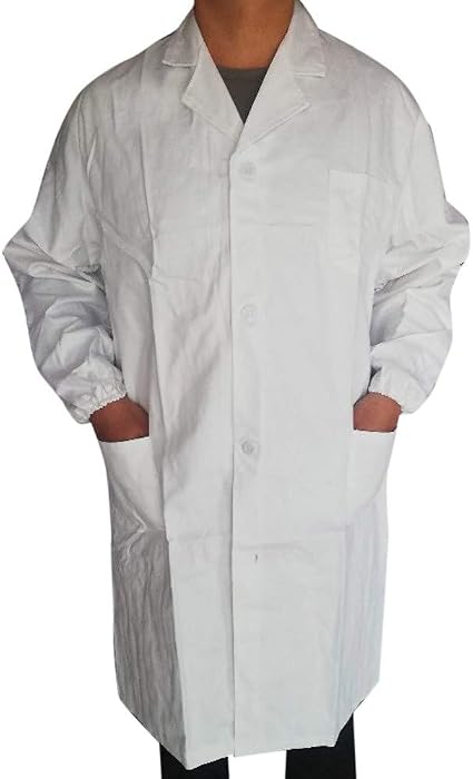 Blouse Blanche Chimie/physique Unisexe Coton - Manches Longues, Poches, Boutonnage (grandes Tailles)