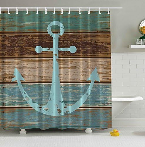 ABxinyoule Anchor Shower Curtain Nautical Blue Rustic Wood Waterproof Mildew Resistant Machine Washable 72 x 72inch