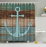 ABxinyoule Anchor Shower Curtain Nautical Blue Rustic Wood Waterproof Mildew Resistant Machine Washable 72 x 72inch
