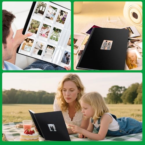 FRETONBA Photo Album for Polaroid Film Suitable for Photos 6 x 9 cm, Traditional Photo Album for Instax Mini Photograph with 216 Pockets, Large Slip in Photo Book with Front Window, Black