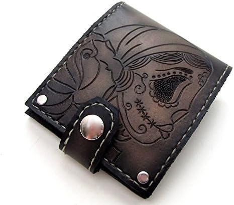 Men's Leather Wallet Gypsy Sugar Skull Snap Bifold Can Be Personalized