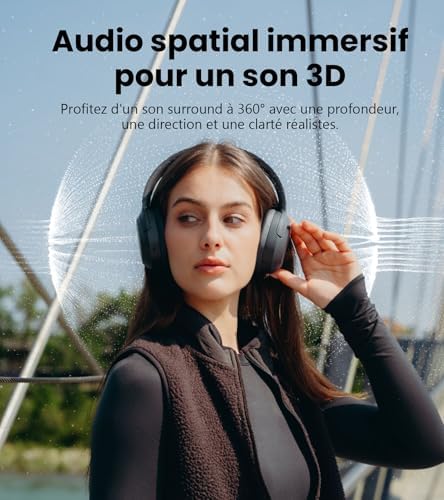 W820NB Plus Gen 2 - Casque Audio Over-Ear sans Fil Pliable à Réduction de Bruit(ANC -49 DB), LDAC Hi-Res, Autonomie 88h, Son Spatial, Appels Clair AI, BT V6.1, Multipoint Connexion-Gris Foncé