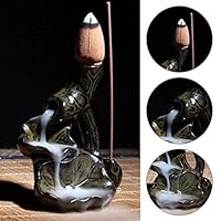 Springdoit Ceramic Incense Burner Backflow Cones Sticks Holder Mini Porcelain Lotus Pond Censer- Dark Brown