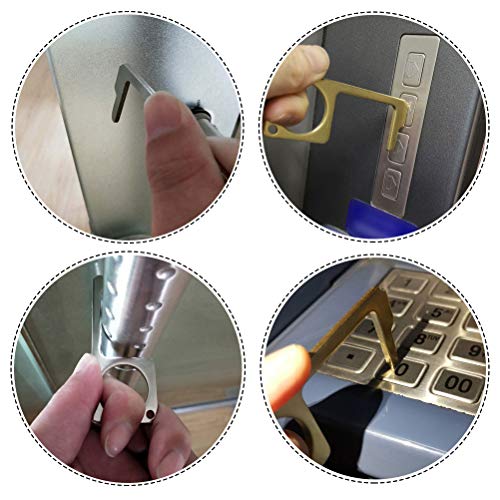 PHYLES Ouvre-porte sans contact de sécurité, en laiton et nickelé, outil à main sans contact, facile à transporter, outil pour poignée de porte publique en plein air avec écran tactile - 2 pièces