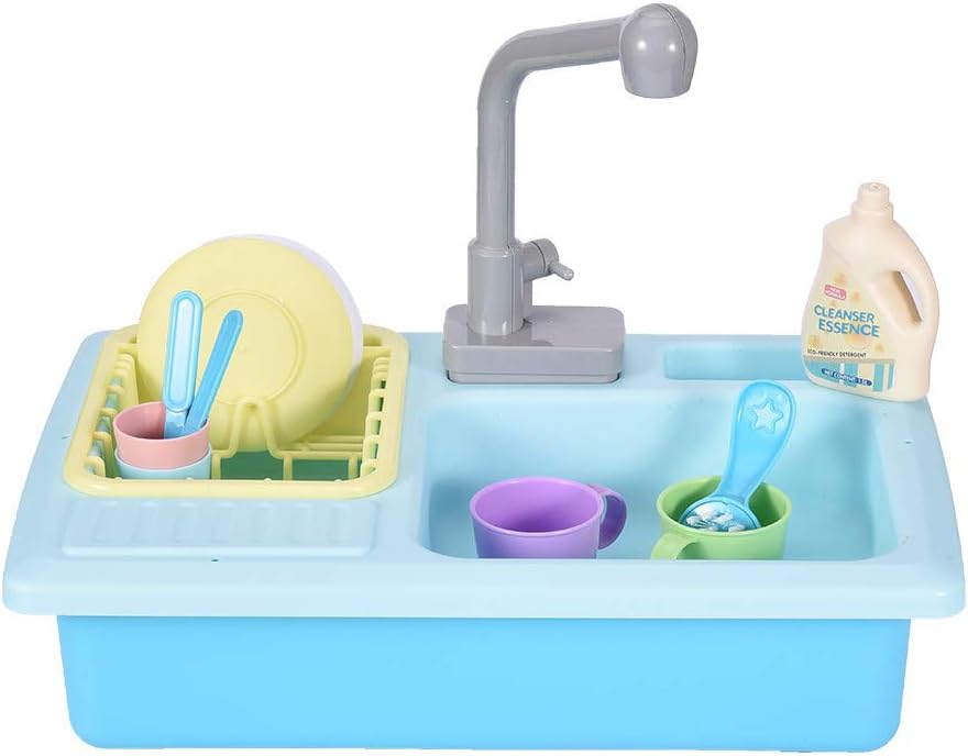 Sdoveb Pretend Play Kitchen Washing Dish Sink Set Simulation Electric Circulation Water Sink (Multicolor)