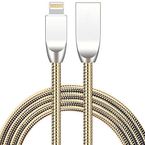 iPhone Charger Cable,Cobra Tech 3.2FT Tangle Free Fast Charging Zinc Alloy Lightning Cable USB Charging Cord for Apple iPhone X 8 7 7 Plus SE 6 6 Plus 6s Plus 5 iPad Air Mini iPod and more(Gold)