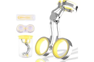 iGeyzoe Contact Lens Wearing Aids, Portable Contact Lens Eyelid Stretcher, Color Contact Lens Wearing Tool with Insert or Remove Tool/Tweeers/Contact Lens Case (Yellow)