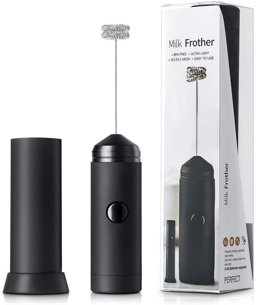 Electric Milk Frother Handheld - Battery Operated Electric Foam Maker & Drink Mixer with Double Spring Stainless Steelhead Milk Foamer By KUCI