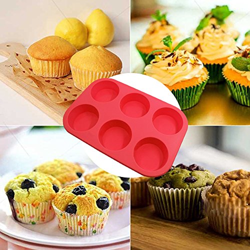 image for 6-Cup Silicone Muffin Mold Bonus with Spatula, DaKuan 3 pcs pack of Mu