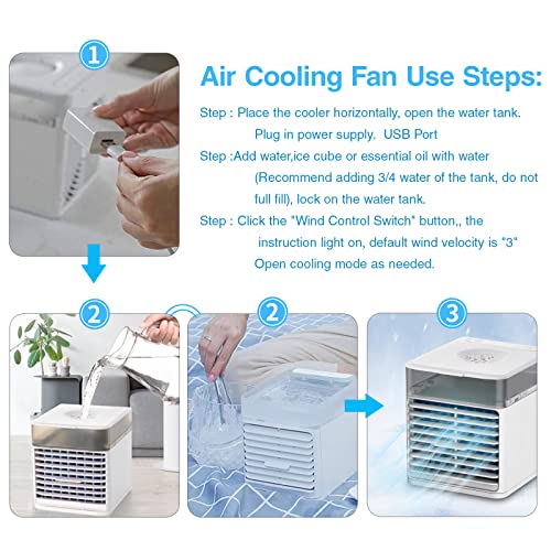 Portable Personal Air Conditioners,Mini AC Air Conditioner for Cooling Personal Space,Small Air Cooler Airconditioner with 3 Wind Speeds,Desktop Mobile AC Fan for Home Office Bedroom