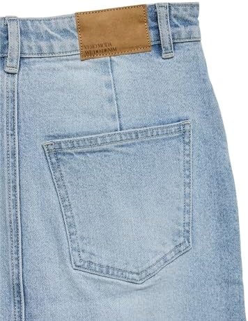 Gonna in Denim Lunghezza al Polpaccio con Spacco 5 Tasche Maxi Skirt, Colore:Azzurro, Taglia:S