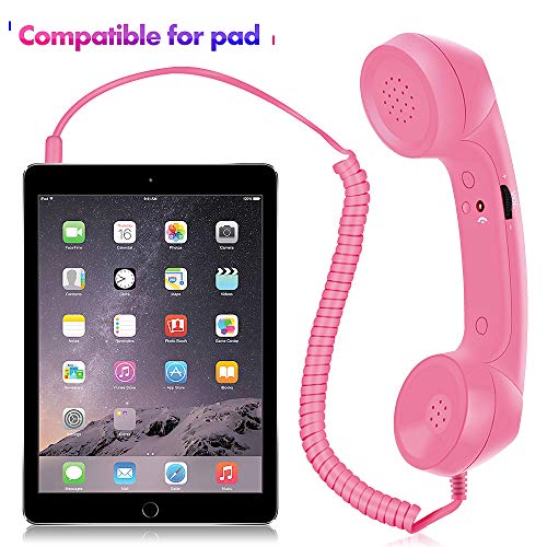 Cell Phone Handset,Retro Telephone Handset Anti Radiation Receivers 3.5MM for iPhone iPad,Mobile Phones,Computer (Pink)